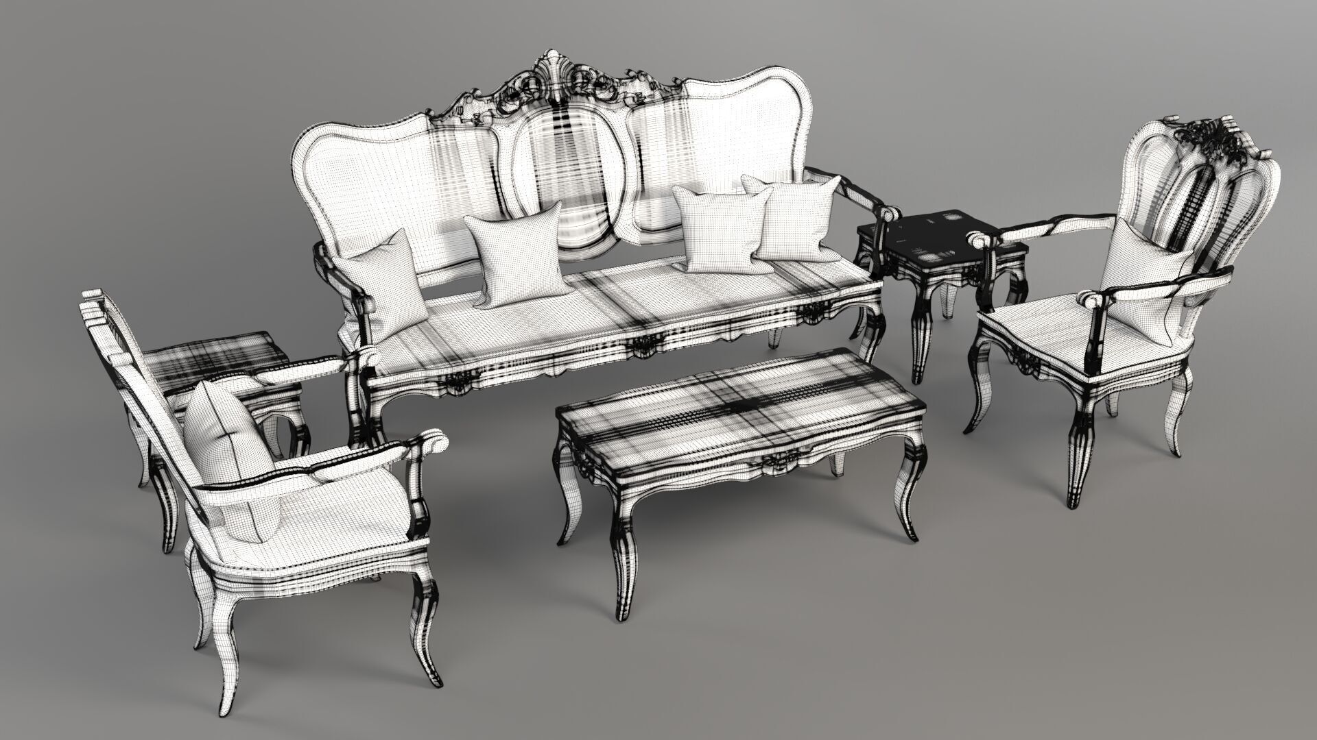 Sofa Wooden set CG1 3D model_14
