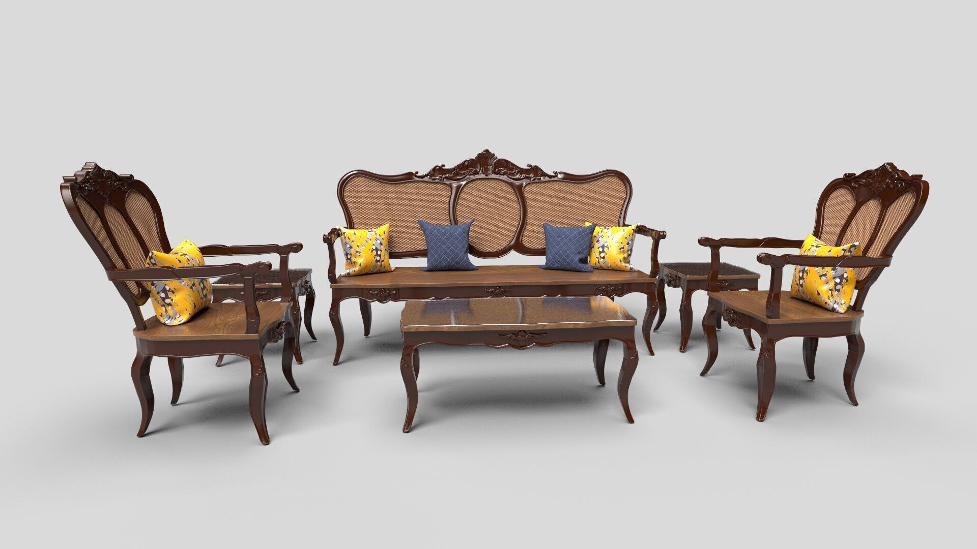 Sofa Wooden set CG1 3D model_1