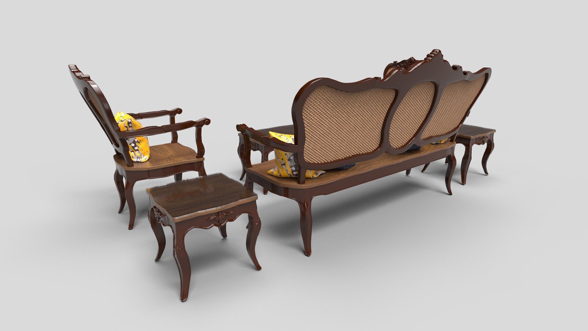 Sofa Wooden set CG1 3D model_3