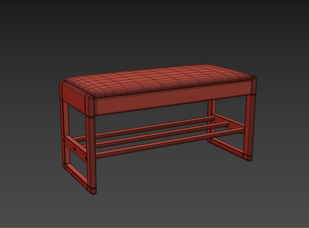 Shoe Rack Bench with Cotton-Linen Cushion 3D model_4