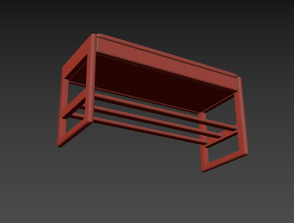 Shoe Rack Bench with Cotton-Linen Cushion 3D model_7