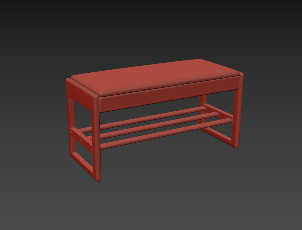 Shoe Rack Bench with Cotton-Linen Cushion 3D model_5