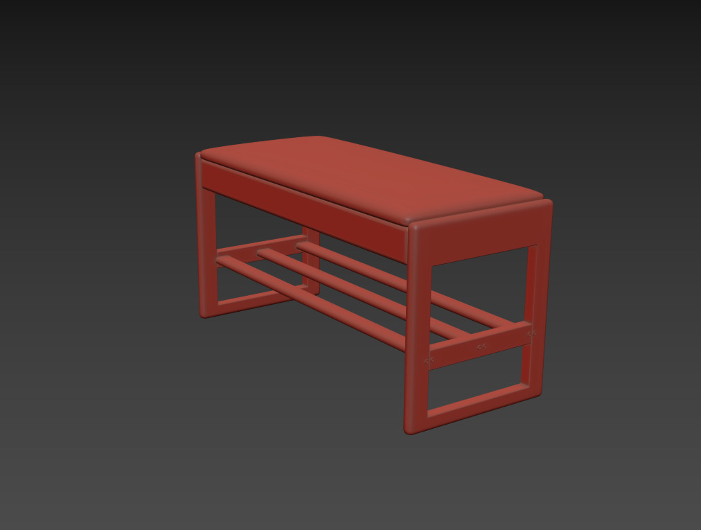 Shoe Rack Bench with Cotton-Linen Cushion 3D model_6