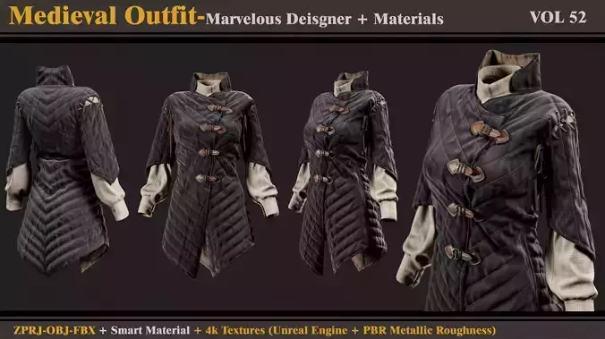 Medieval Outfit-MD-Clo3d -Smart Material-Textures- OBJ-FBX