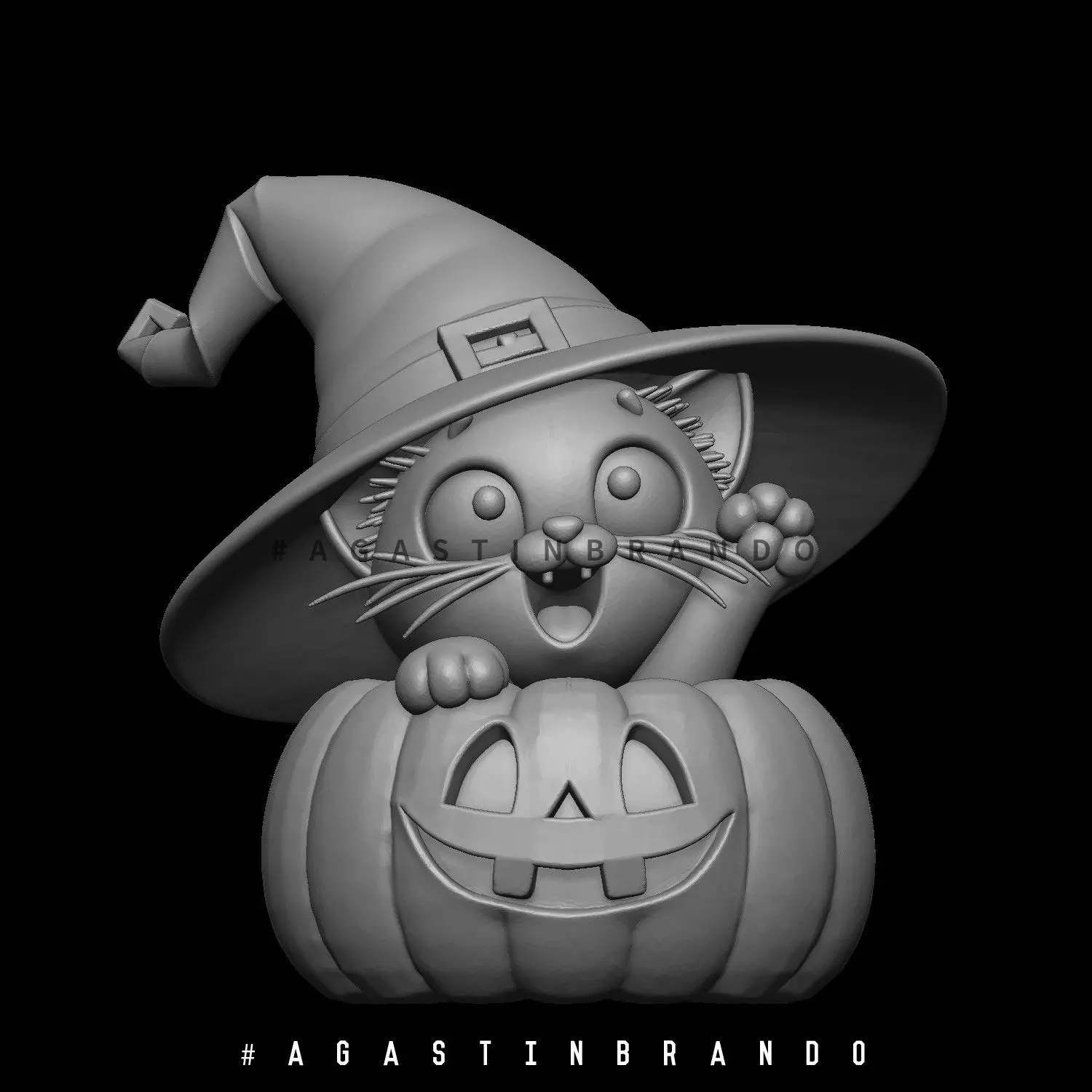 Halloween Cat  Pumpkin STL Model 3D print model_0