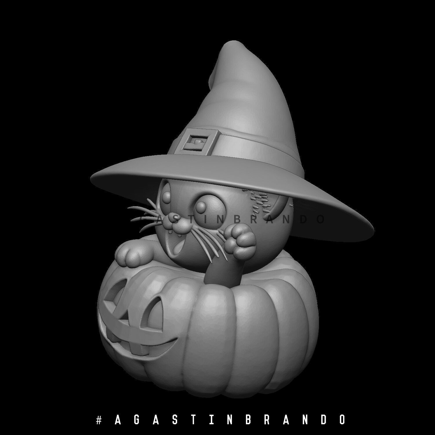 Halloween Cat  Pumpkin STL Model 3D print model_1