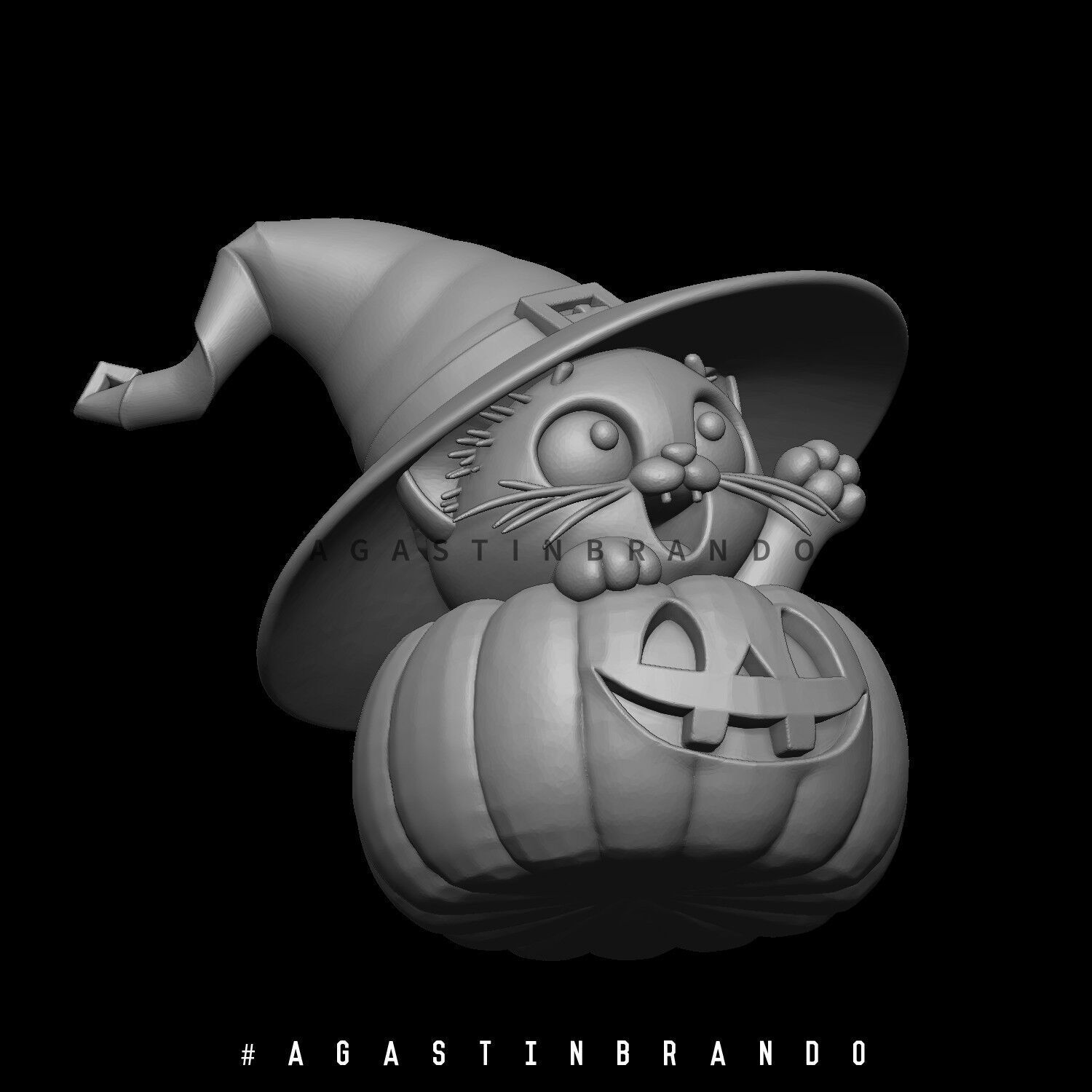 Halloween Cat  Pumpkin STL Model 3D print model_2