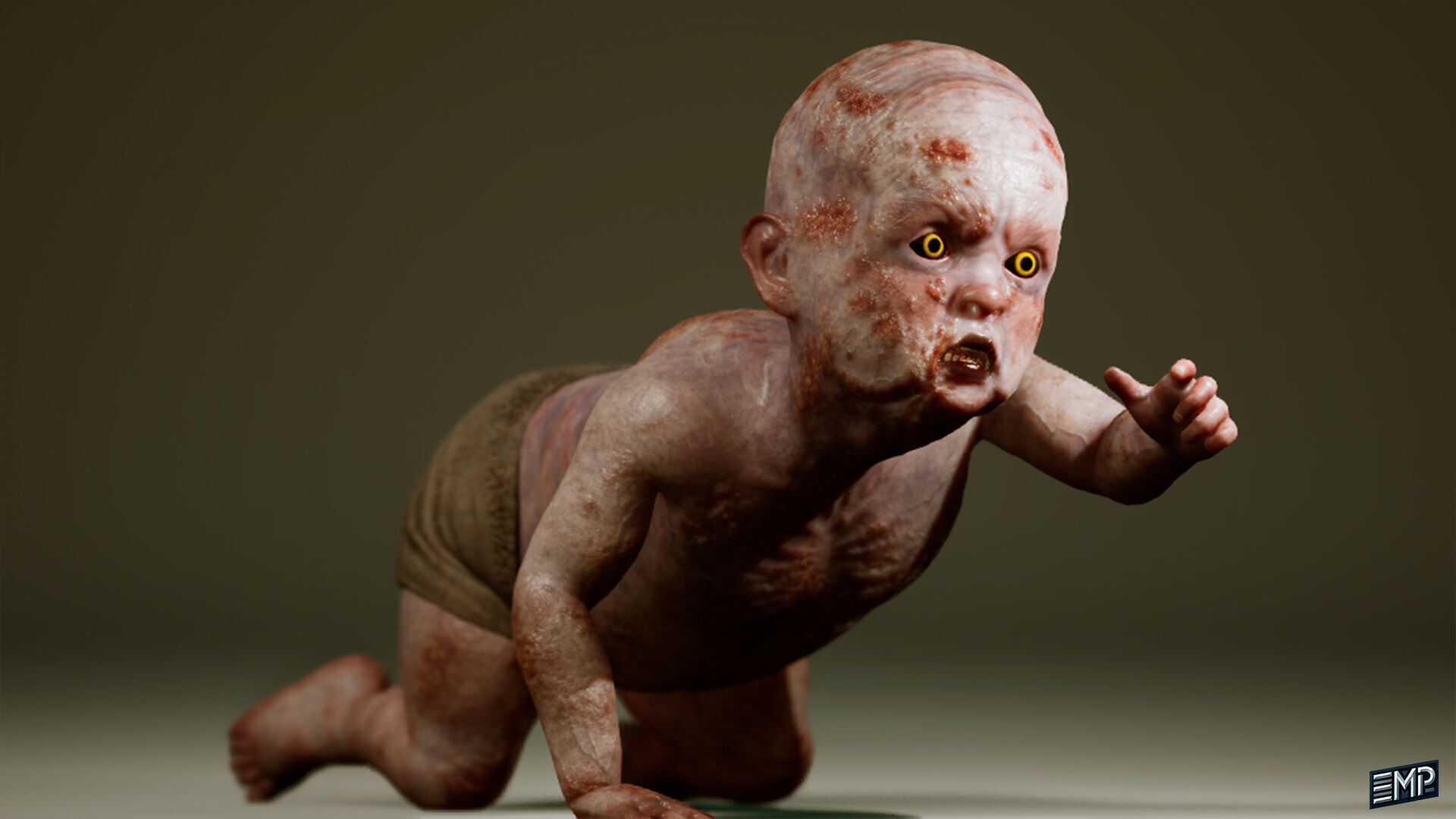 The Creepy baby game character for Horror games Low-poly 3D model_11