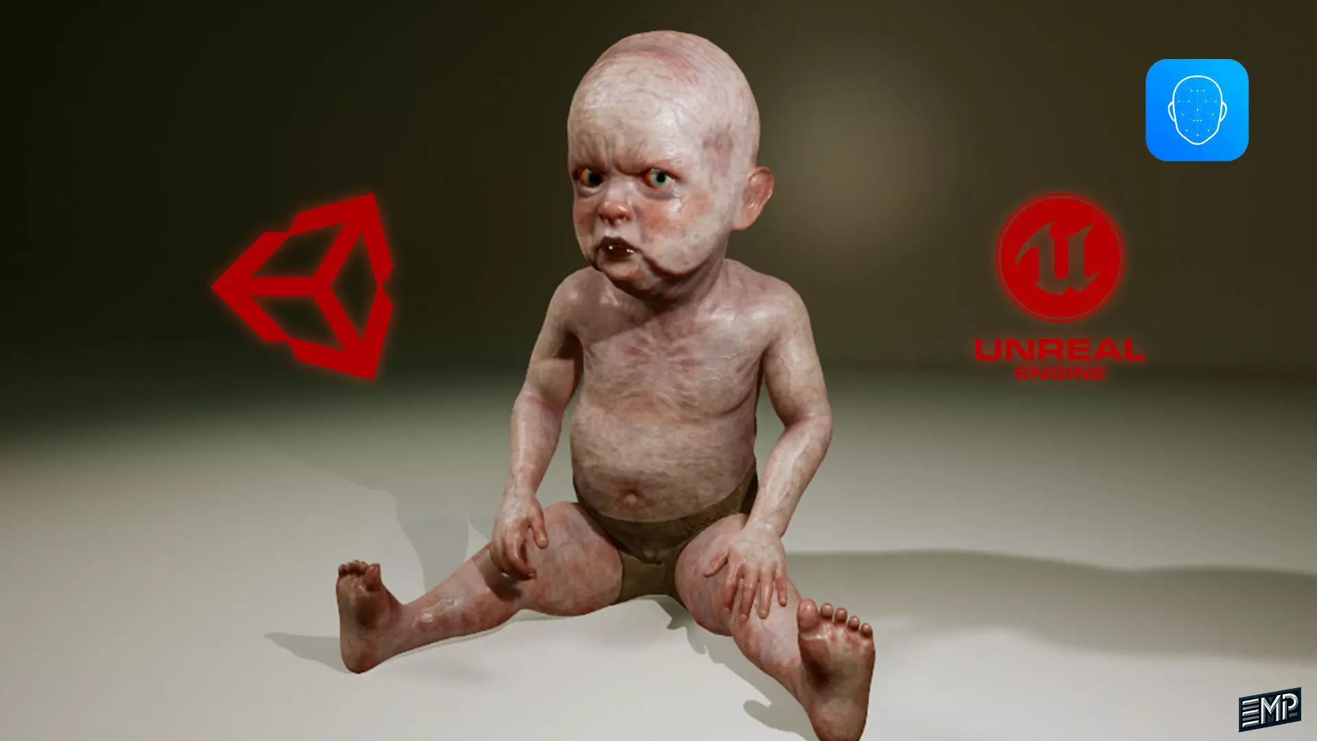 The Creepy baby game character for Horror games Low-poly 3D model_0