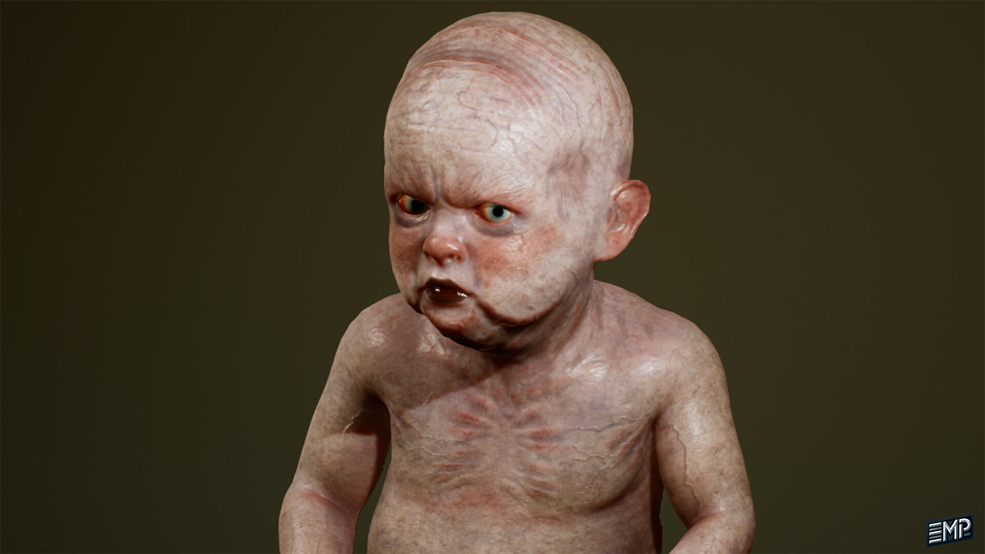 The Creepy baby game character for Horror games Low-poly 3D model_4