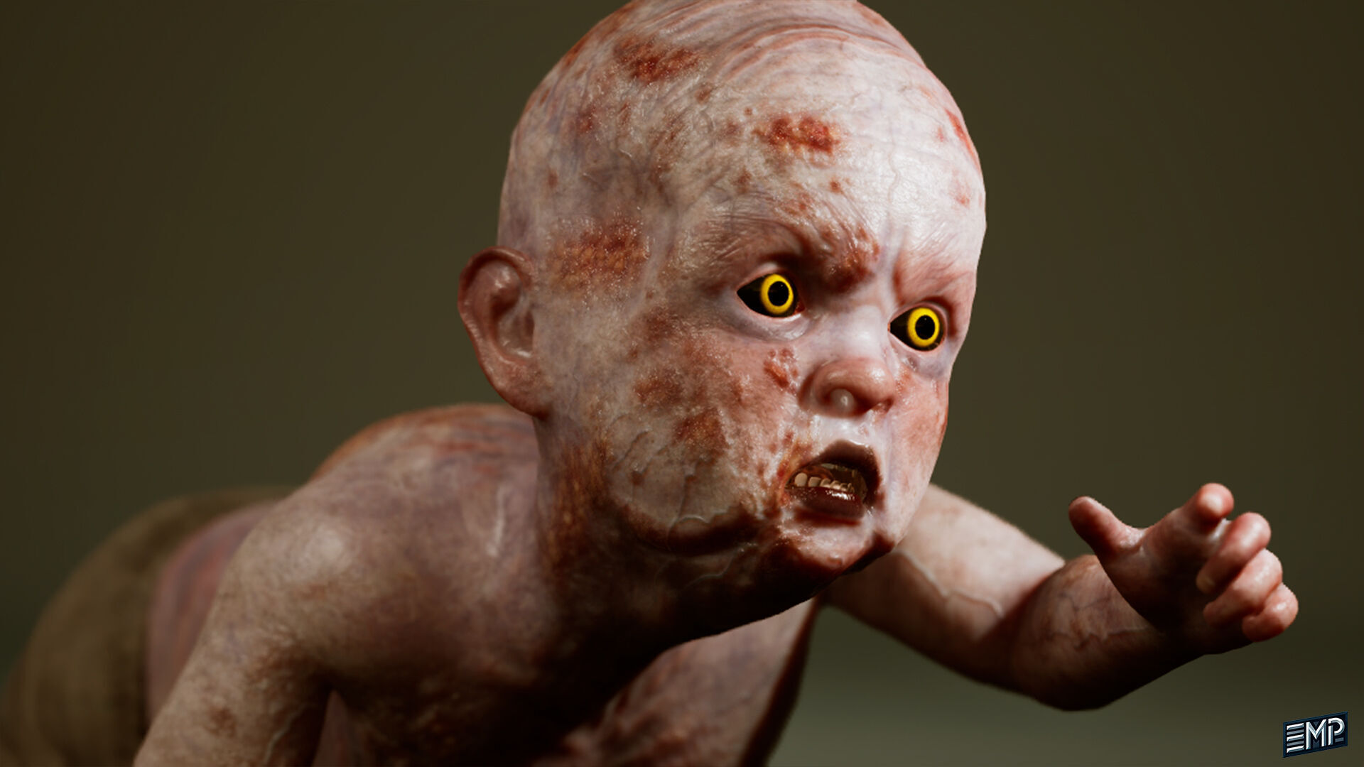The Creepy baby game character for Horror games Low-poly 3D model_9