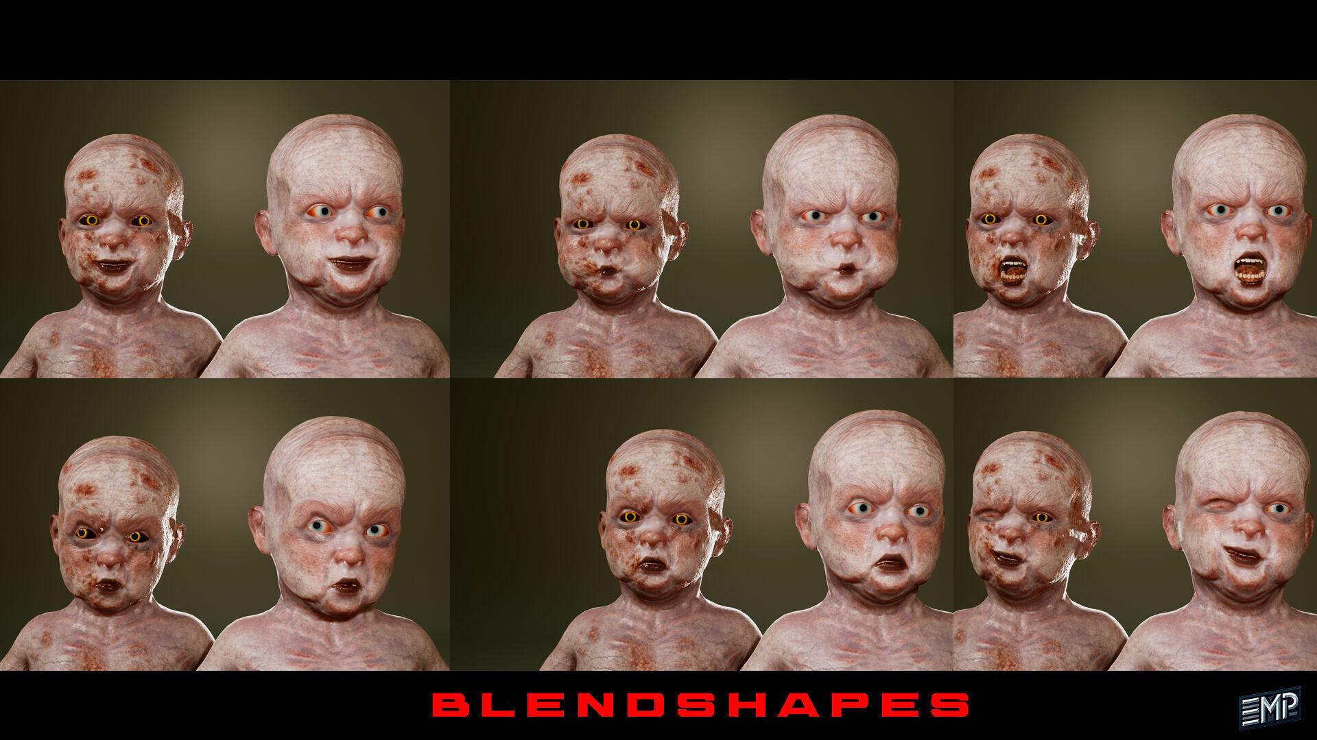 The Creepy baby game character for Horror games Low-poly 3D model_3