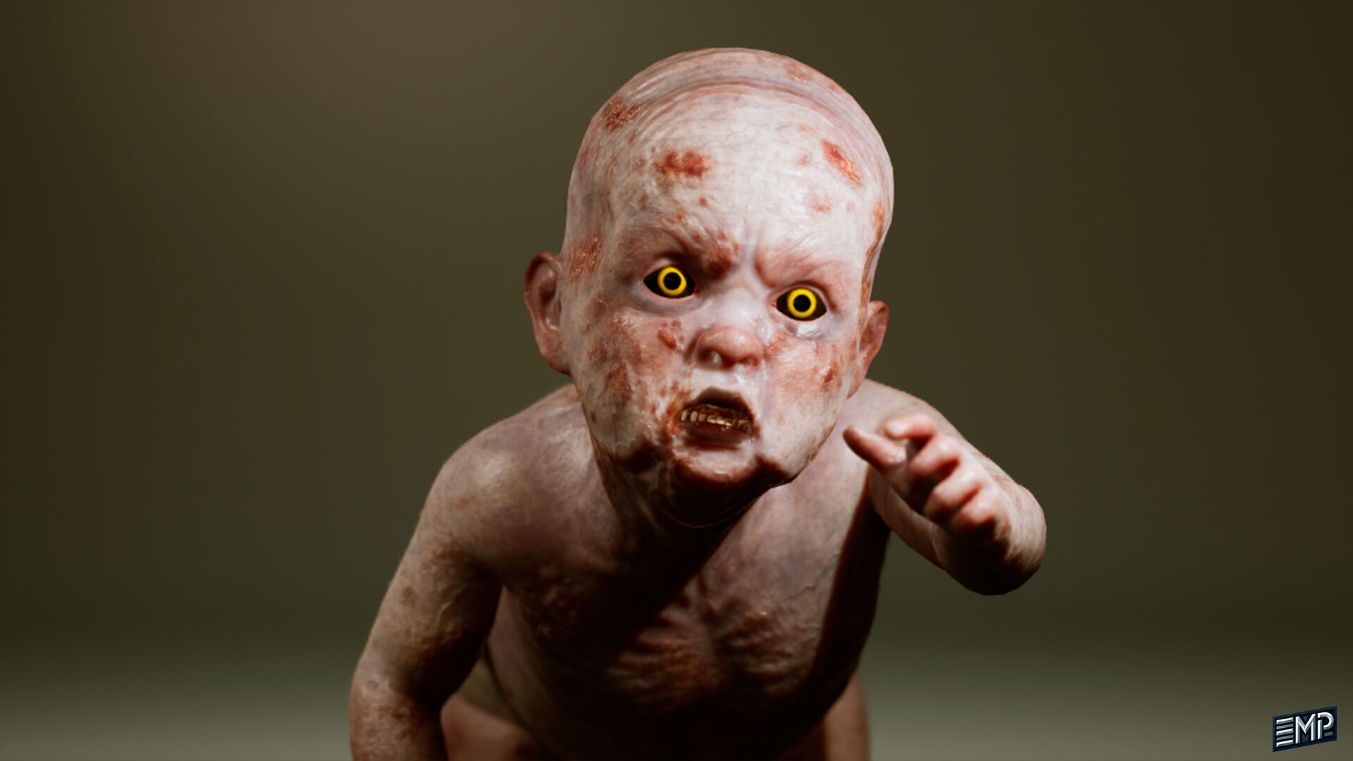 The Creepy baby game character for Horror games Low-poly 3D model_8
