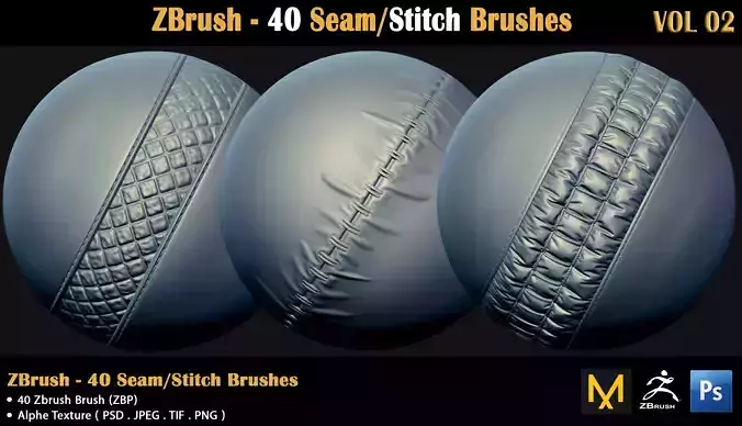 ZBrush - 40 Seam-Stitch Brushes -VOL 02