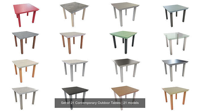 Set of 21 Contemporary Outdoor Tables 3D Model Collection