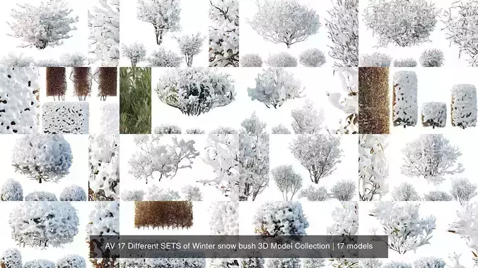 AV 17 Different SETS of Winter snow bush 3D Model Collection 