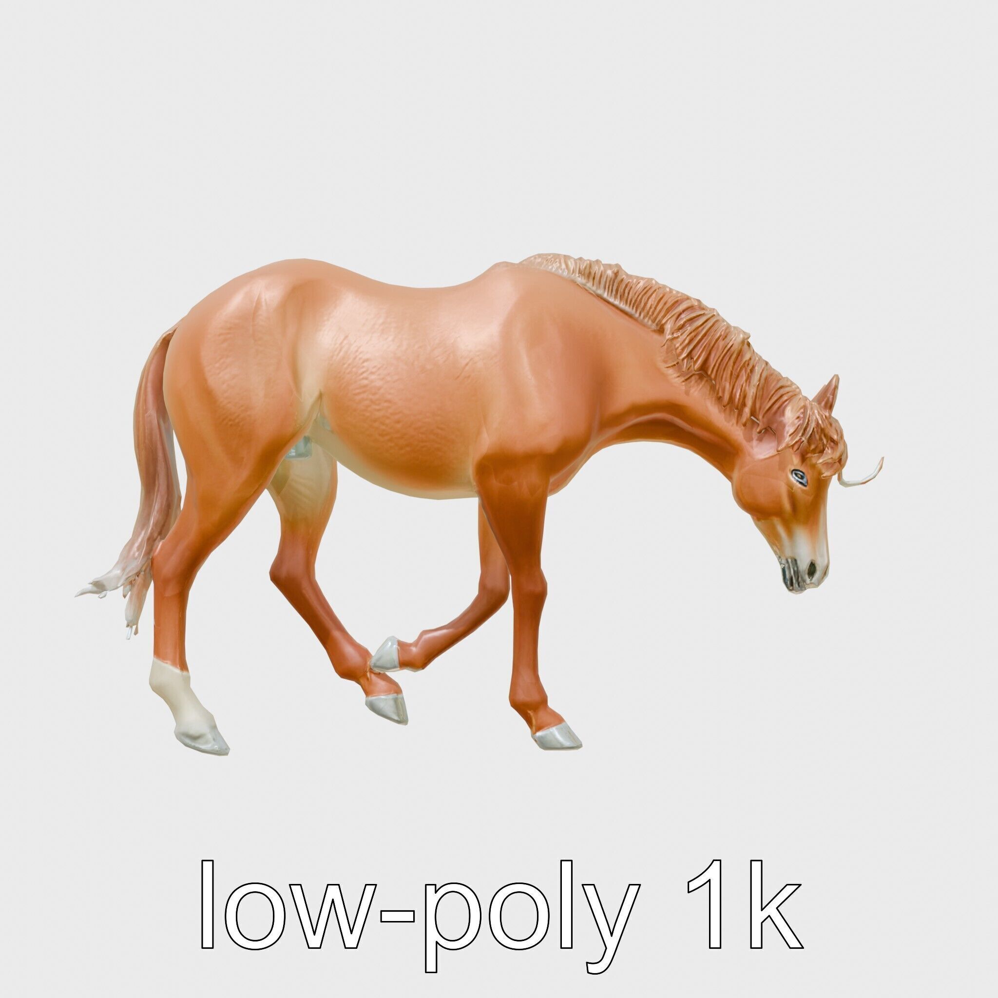 Chestnut Quarter Horse 3D Model with Energetic Pose Low-poly 3D model_26