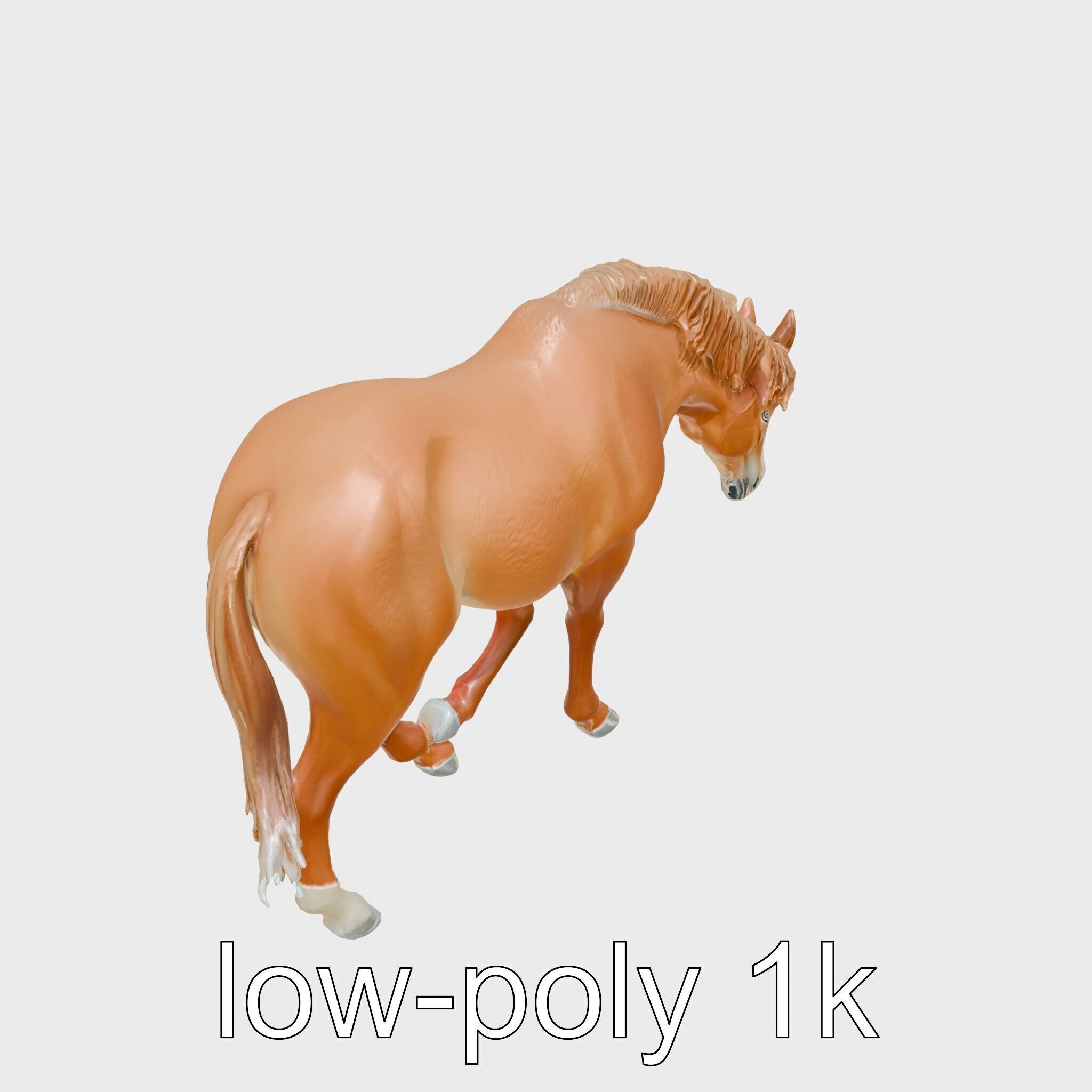 Chestnut Quarter Horse 3D Model with Energetic Pose Low-poly 3D model_9