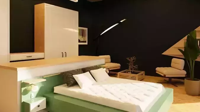 GREEN AND WHITE MODERN MATER BEDROOM Free 3D model