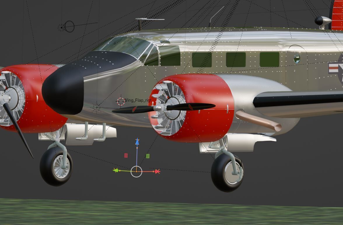 Vintage airplane Beech 18 in Navy Livery 3D model_7