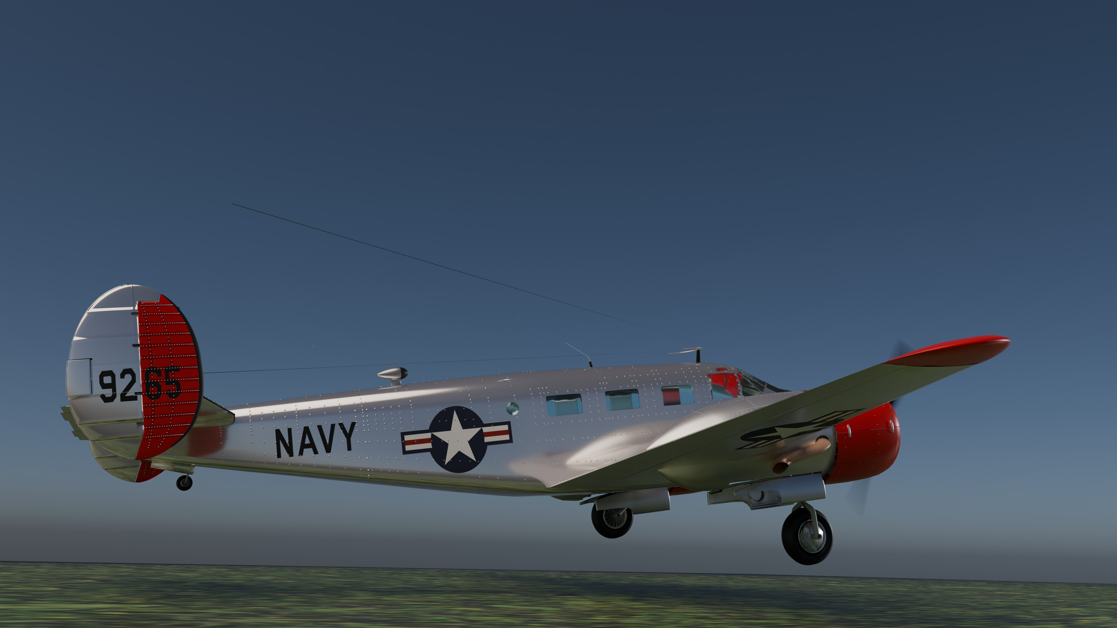 Vintage airplane Beech 18 in Navy Livery 3D model_3