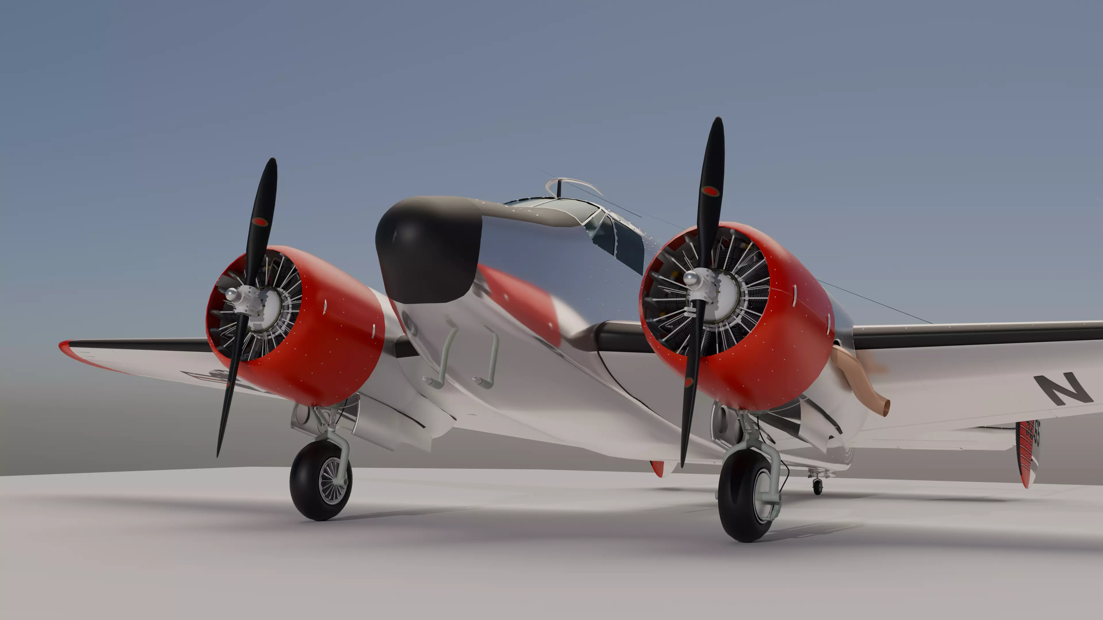 Vintage airplane Beech 18 in Navy Livery 3D model_0