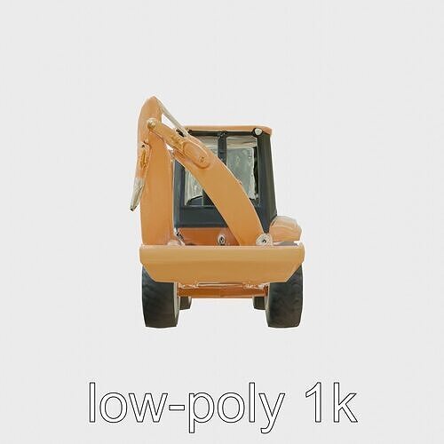 Modern Industrial Backhoe Loader Machine Low-poly 3D model