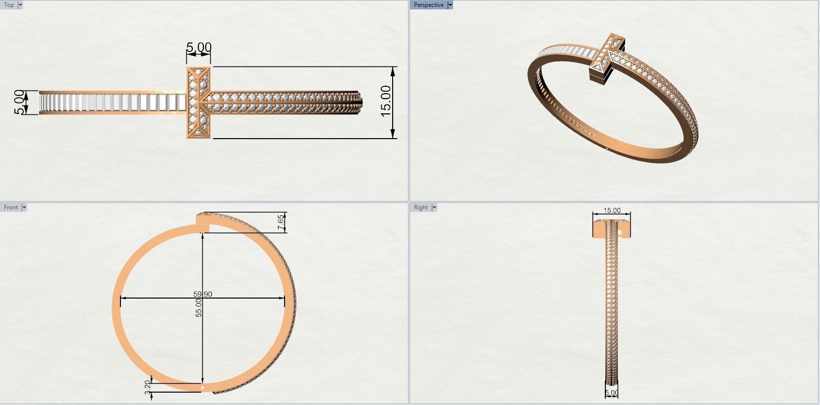 Tiffany T Bangle Pave Baguette 3D print model_8