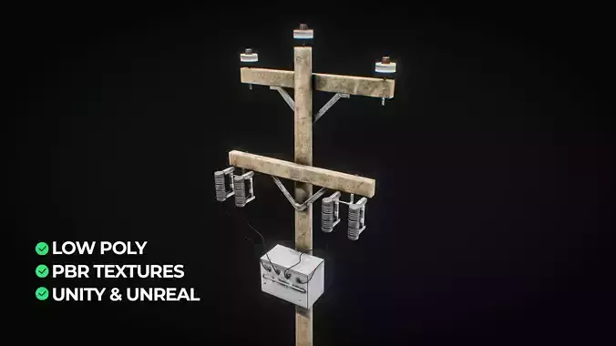 Wooden Utility Pole with Transformer 3D Model  Low-poly 3D model