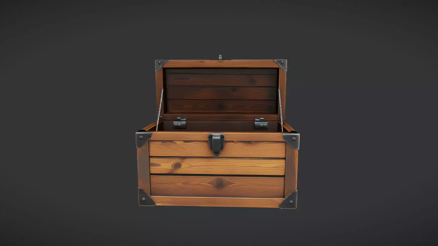 wooden treasure chest 3 3D model_0