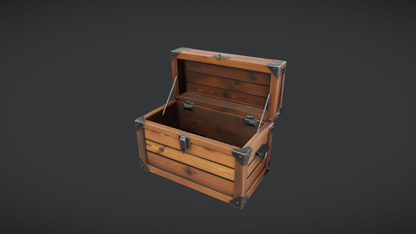 wooden treasure chest 3 3D model_6