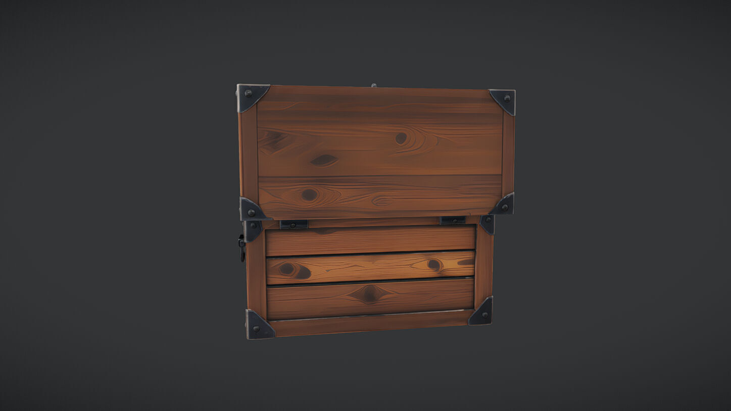 wooden treasure chest 3 3D model_3