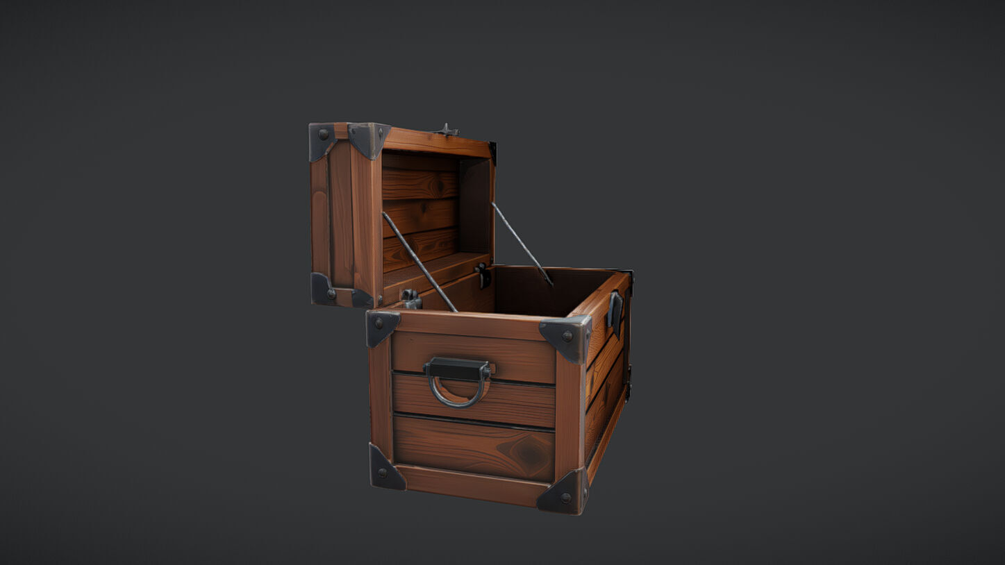 wooden treasure chest 3 3D model_1