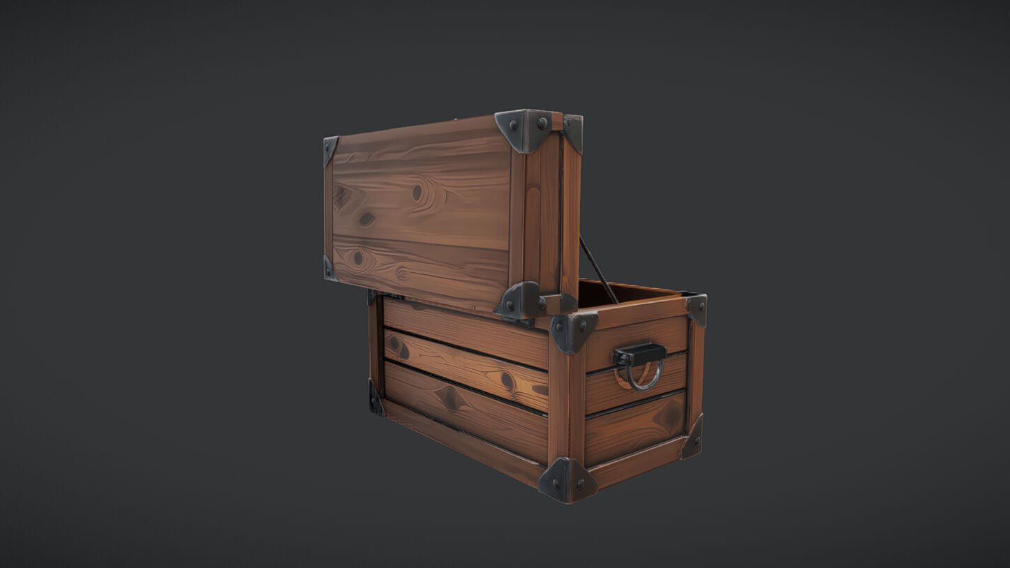 wooden treasure chest 3 3D model_2