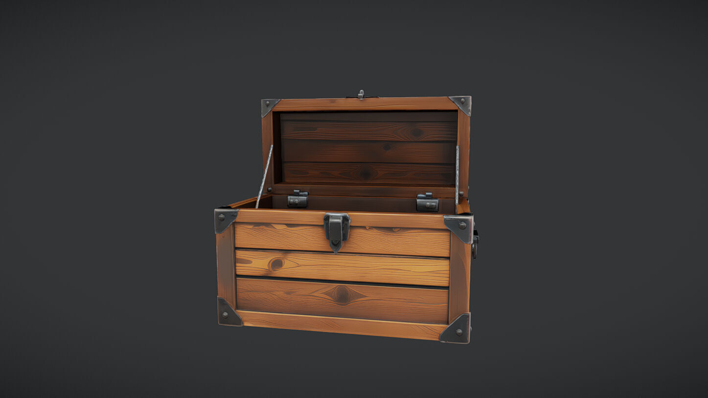 wooden treasure chest 3 3D model_5
