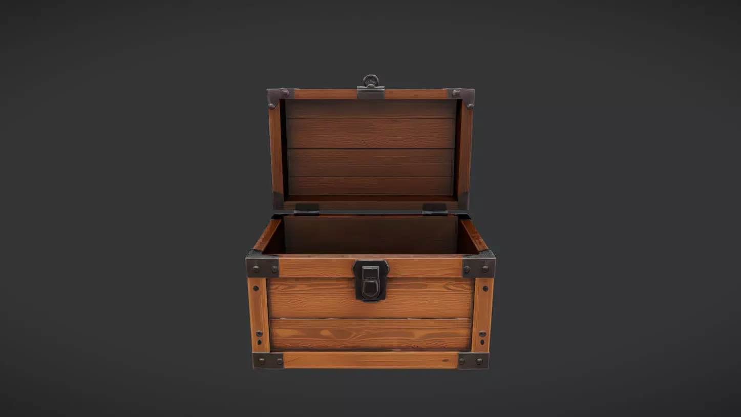 Wooden treasure chest 2 3D model_0
