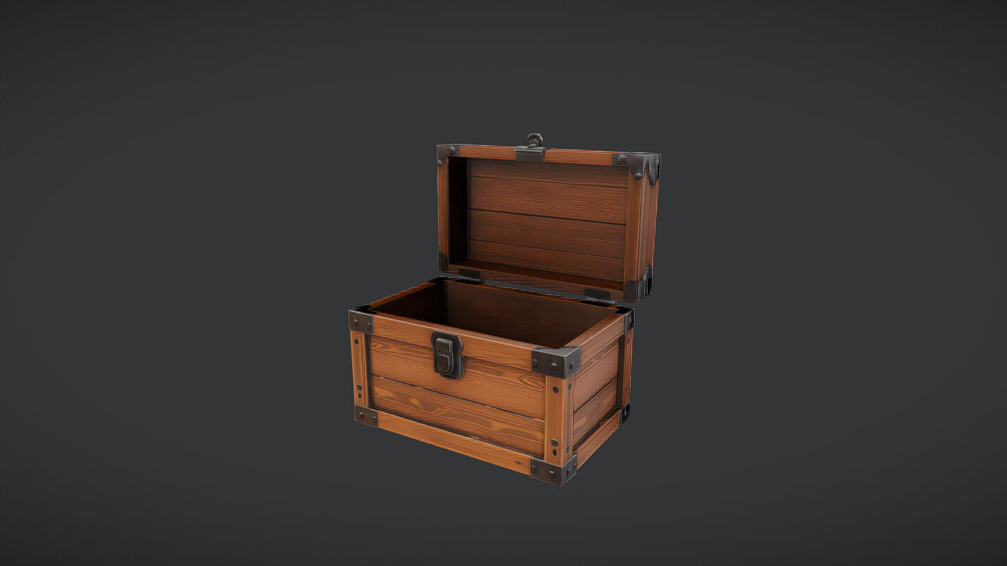 Wooden treasure chest 2 3D model_5