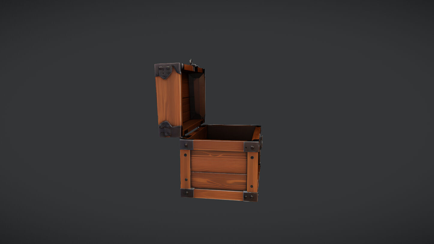 Wooden treasure chest 2 3D model_2