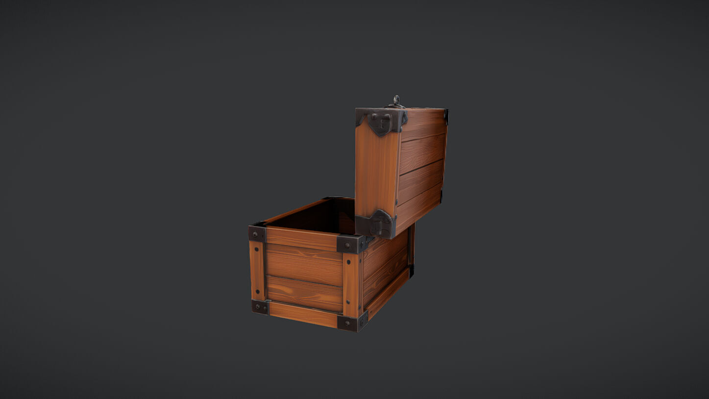 Wooden treasure chest 2 3D model_4