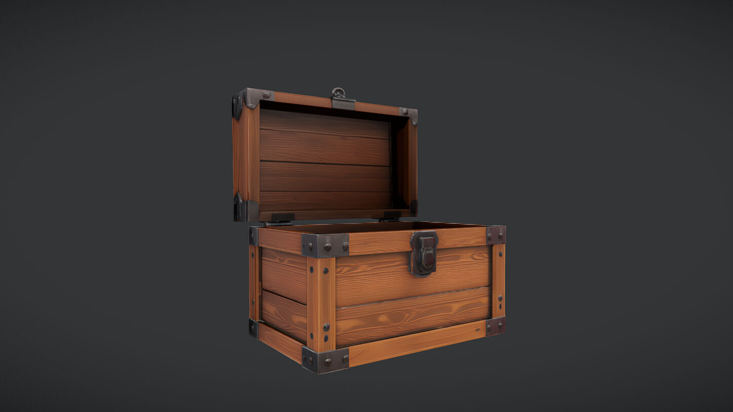 Wooden treasure chest 2 3D model_1
