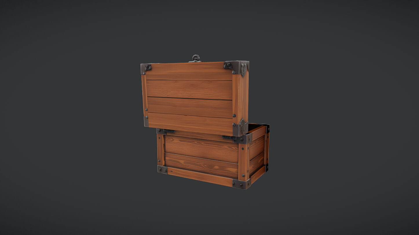 Wooden treasure chest 2 3D model_3