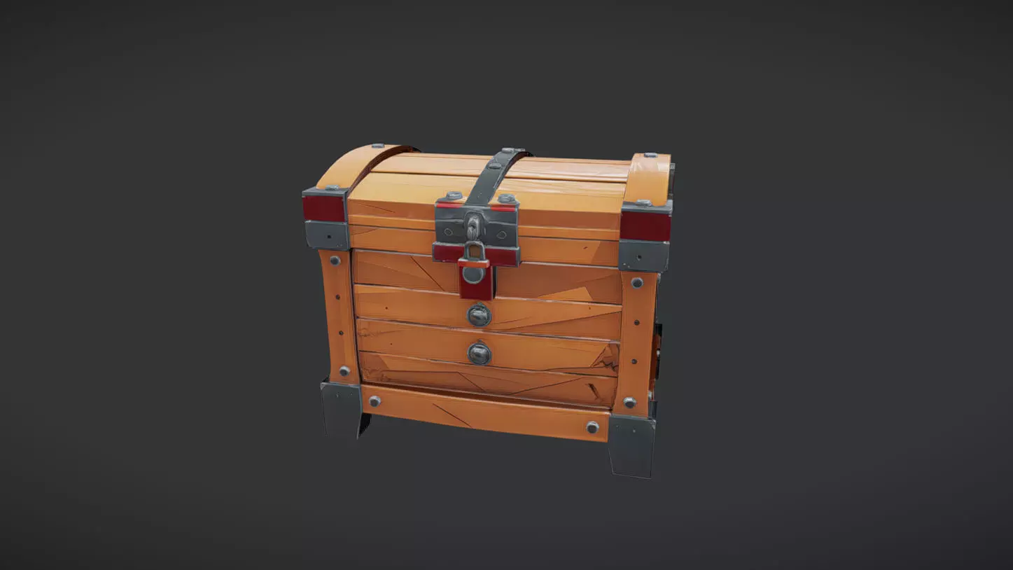 wooden treasure chest 3D model_0