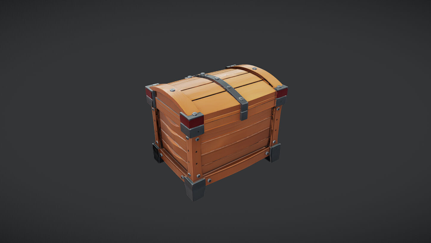 wooden treasure chest 3D model_6