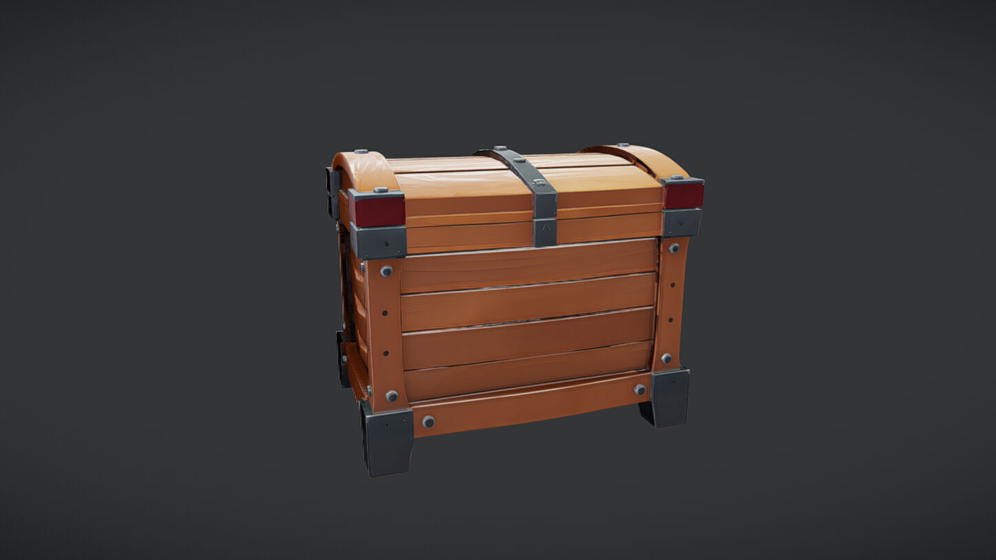 wooden treasure chest 3D model_5