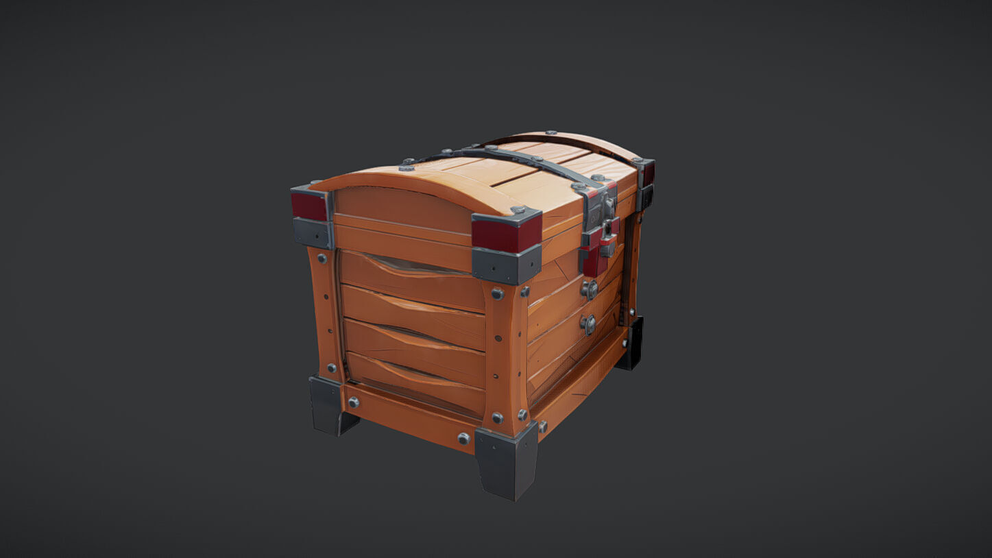 wooden treasure chest 3D model_2