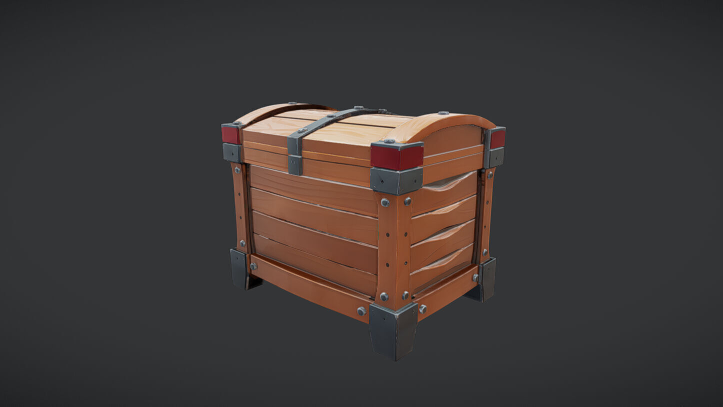 wooden treasure chest 3D model_4