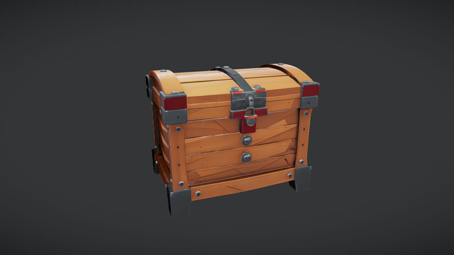 wooden treasure chest 3D model_1