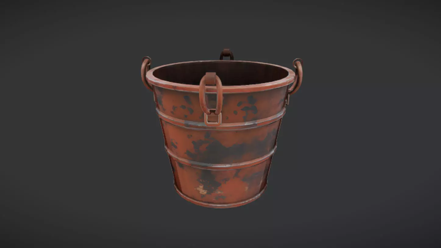 rusty metal bucket 3D model_0