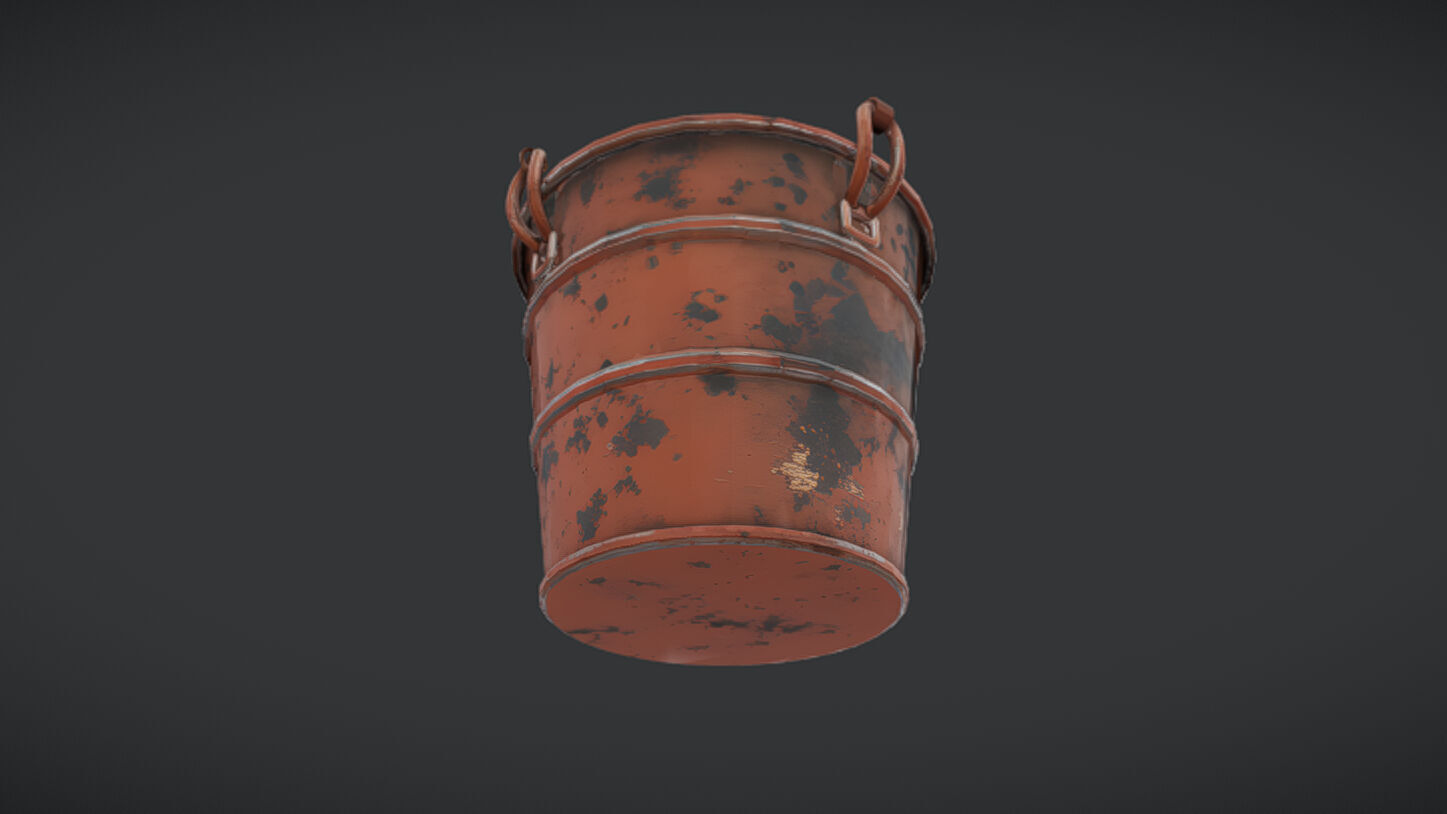 rusty metal bucket 3D model_2