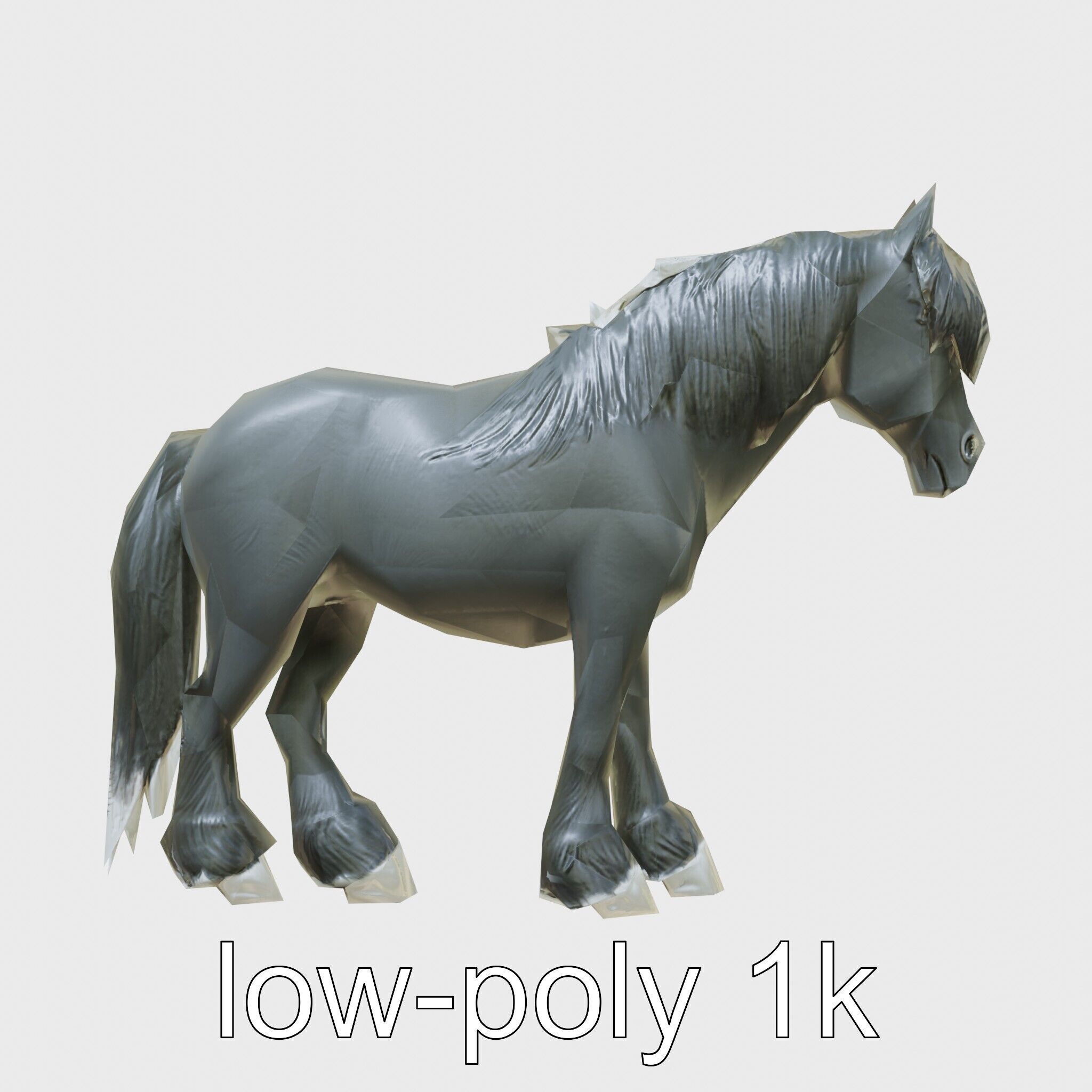 Black Clydesdale Horse 3D Model with Dark Coat Low-poly 3D model_21